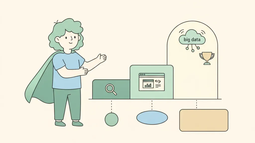 גיבור נתונים מציג שלבי תמחור SEO עם ענן Big Data וגביע